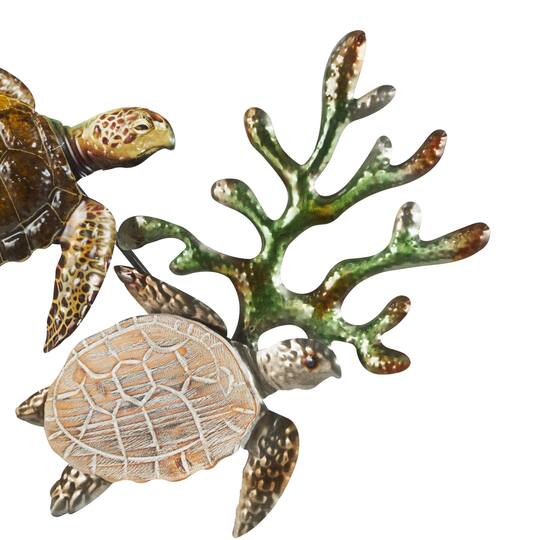 48" x 18" Bronze Metal Turtle Hammered Wall Décor with Wood Accents